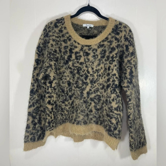 Madewell Alpaca Blend Crewneck Pullover Sweater in Leopard Women’s Size Medium - Picture 1 of 12